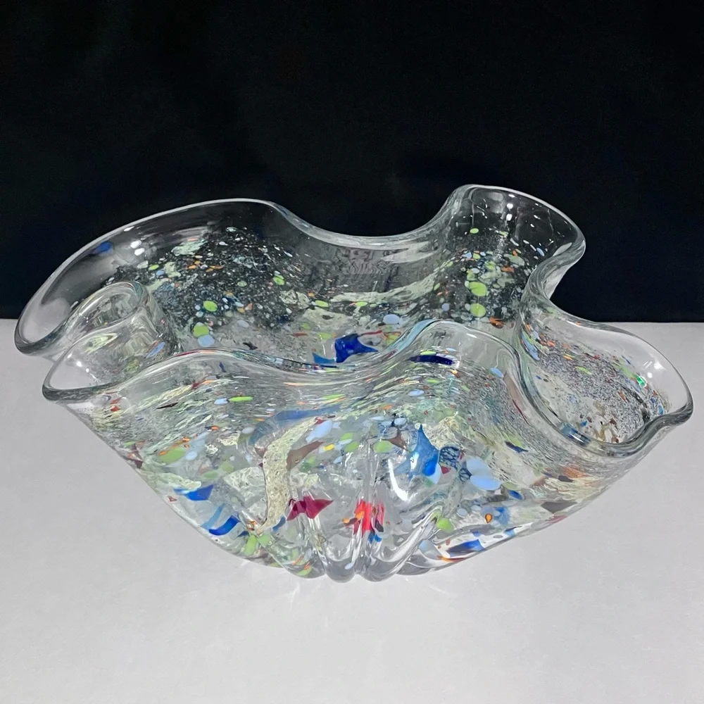 CONFETTI HANDKERCHIEF VASE / Romanian Glass Artist ION TAMAIAN / Big 10.5 Inches - Picture 3 of 12